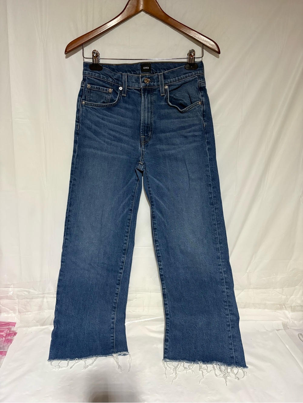 Edwin Dark Blue Wide-Leg Raw Hem Jeans